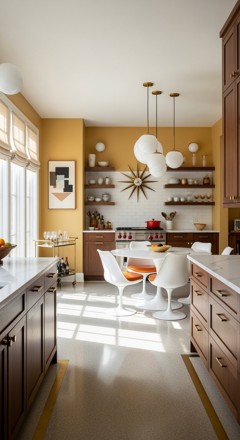 midcentury modern mustard kitchen