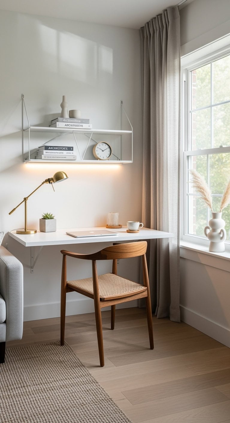 elegant minimalist corner workspace setup