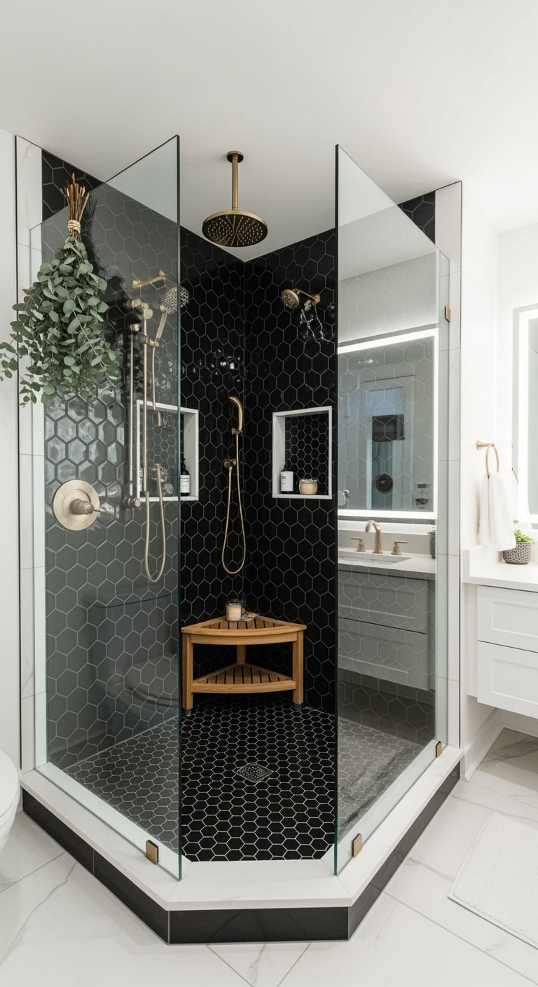luxurious dramatic spa like shower sanctuary