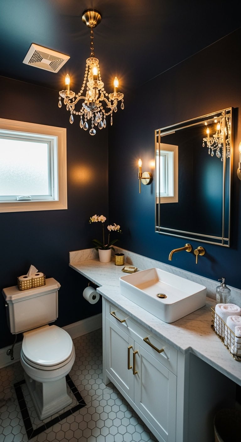 elegant moody glamorous powder room