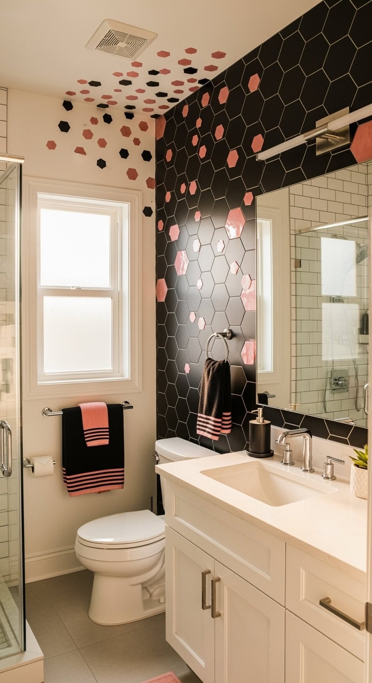 geometric rebellion with pink accents