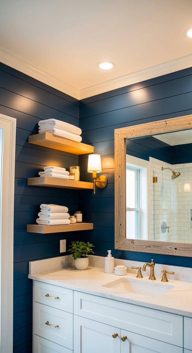 coastal navy shiplap bathroom transformation