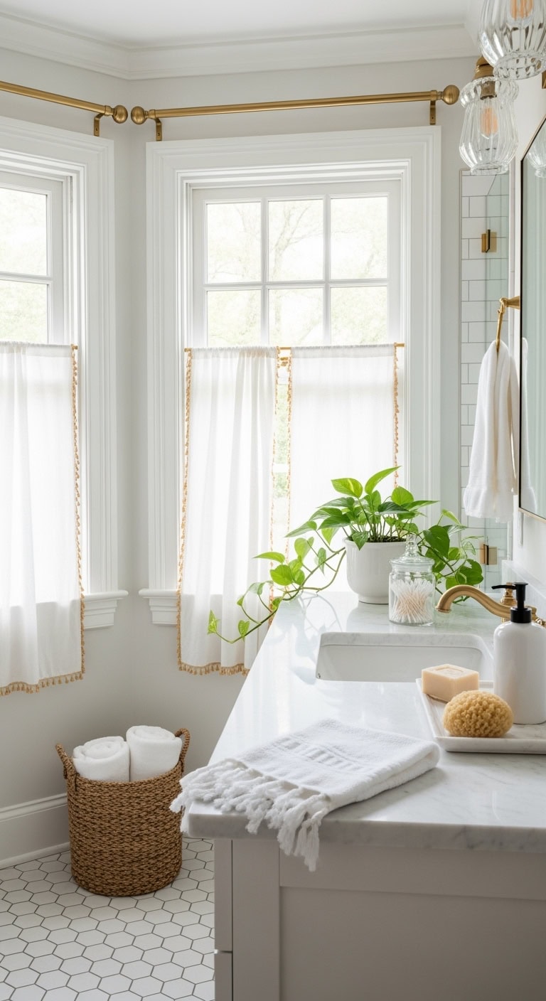 gilded window accents elevate bathroom