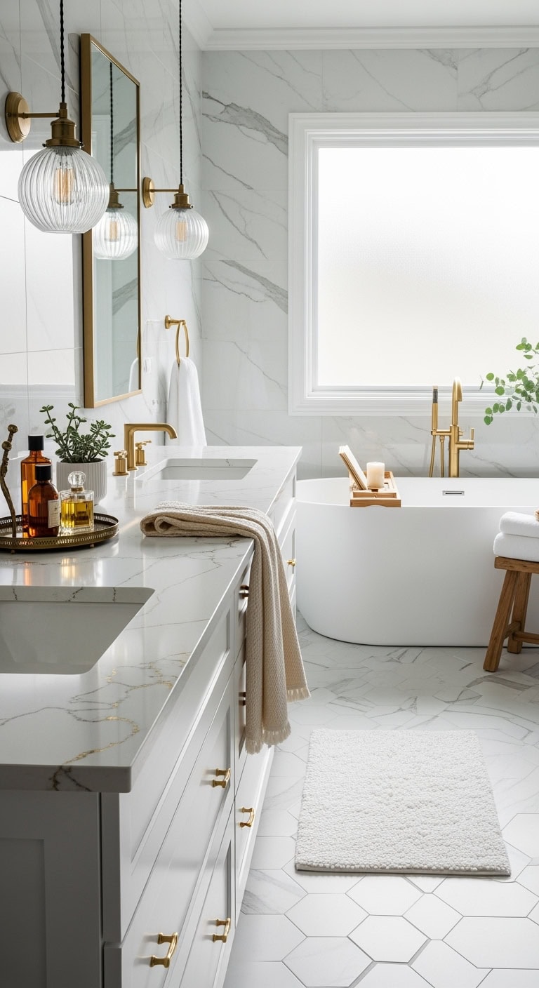 radiant luxurious bathroom quartz countertops