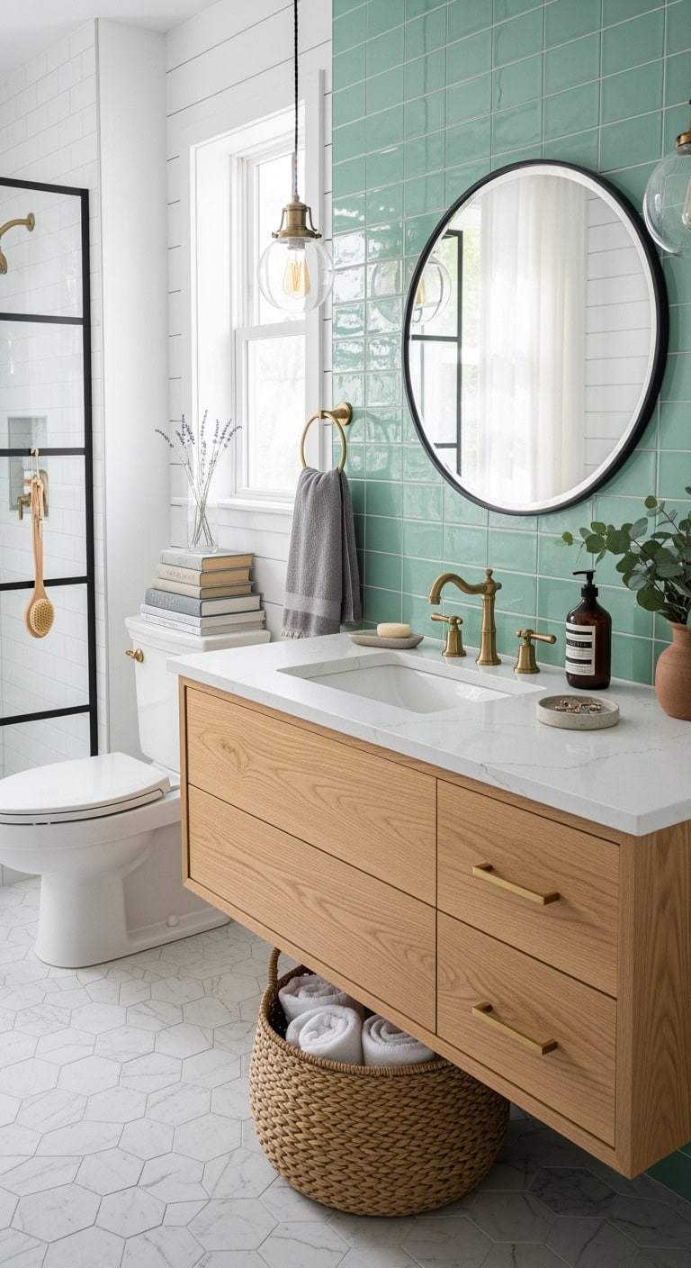 refreshing mint backsplash spa like bathroom