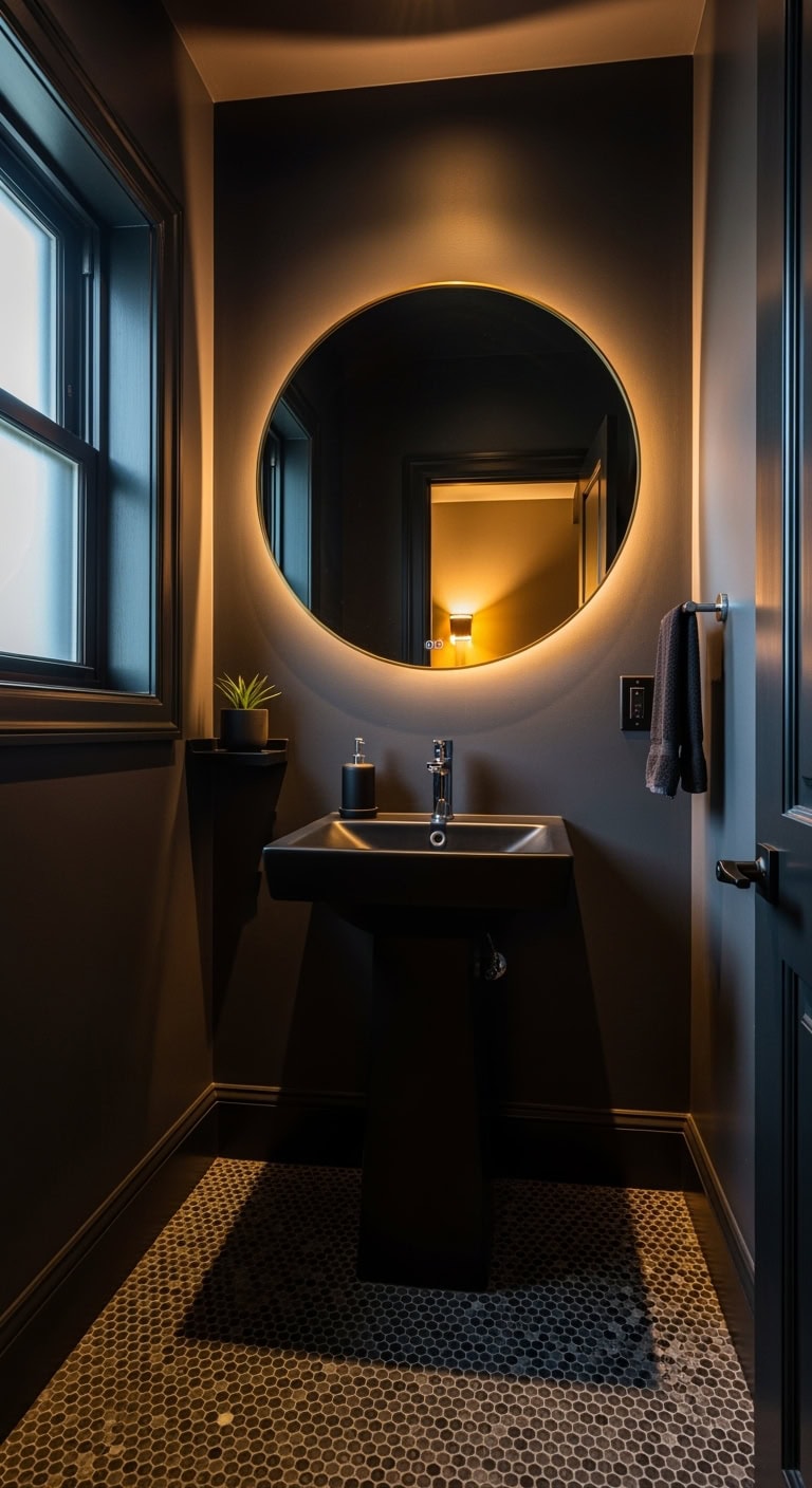 luxurious moody dramatic unexpected powder room