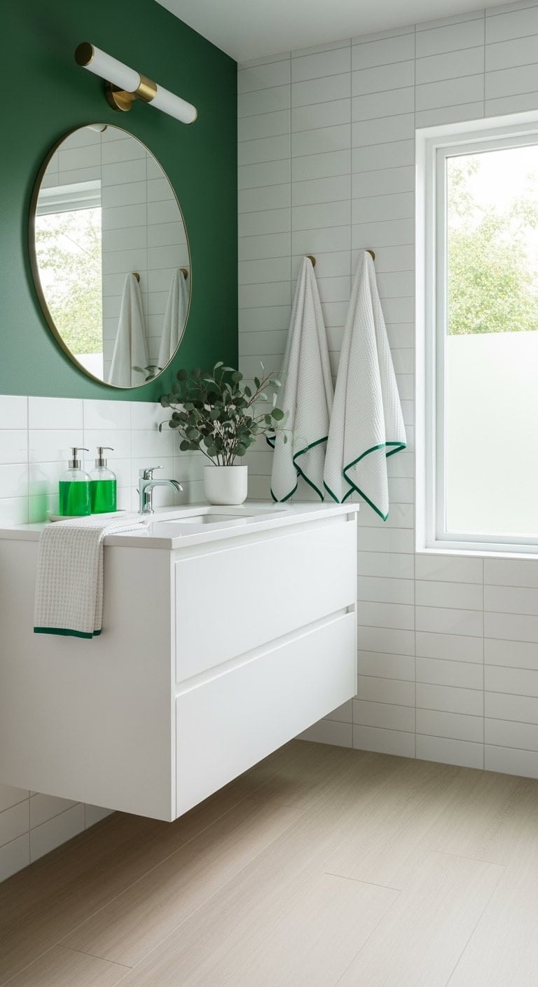 white and emerald scandinavian bathroom
