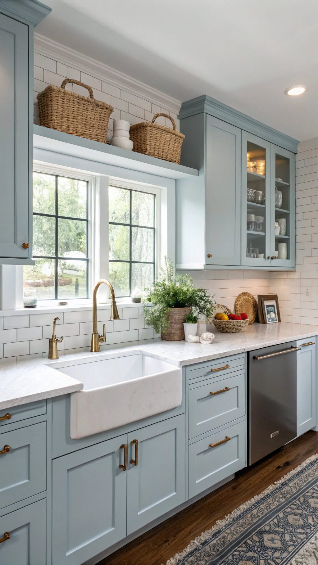 soft blue shaker cabinets