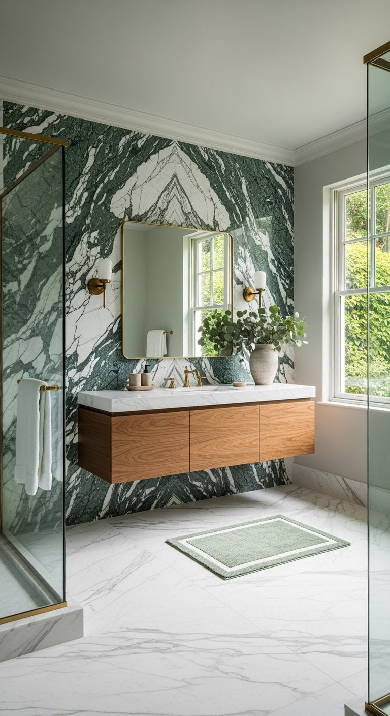 spa worthy green marble bathroom