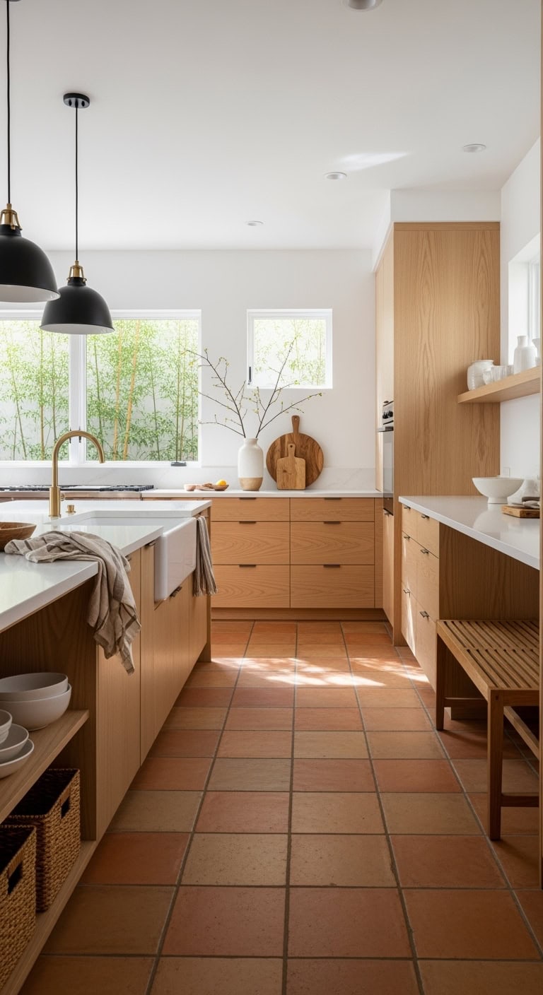 peaceful minimalist japandi terracotta kitchen