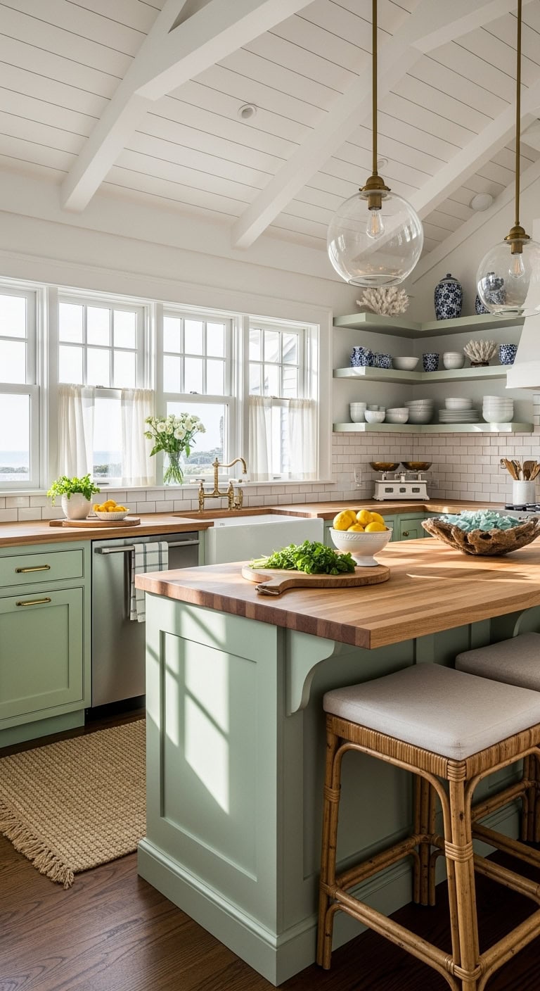 coastal kitchen with pistachio
