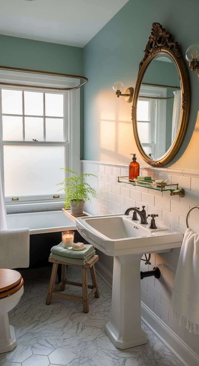 vintage brass mirror elegance bathroom chic