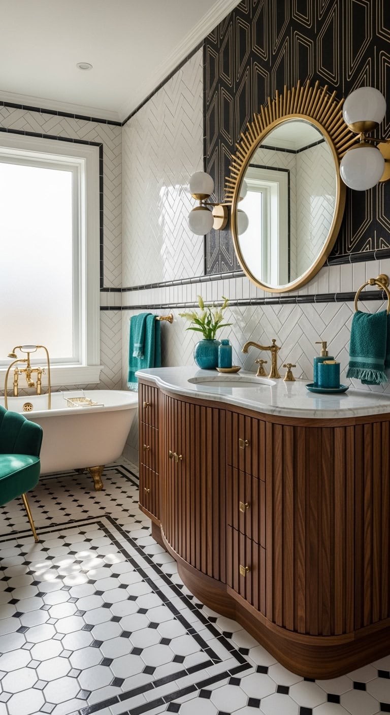 glamorous art deco bathroom revival
