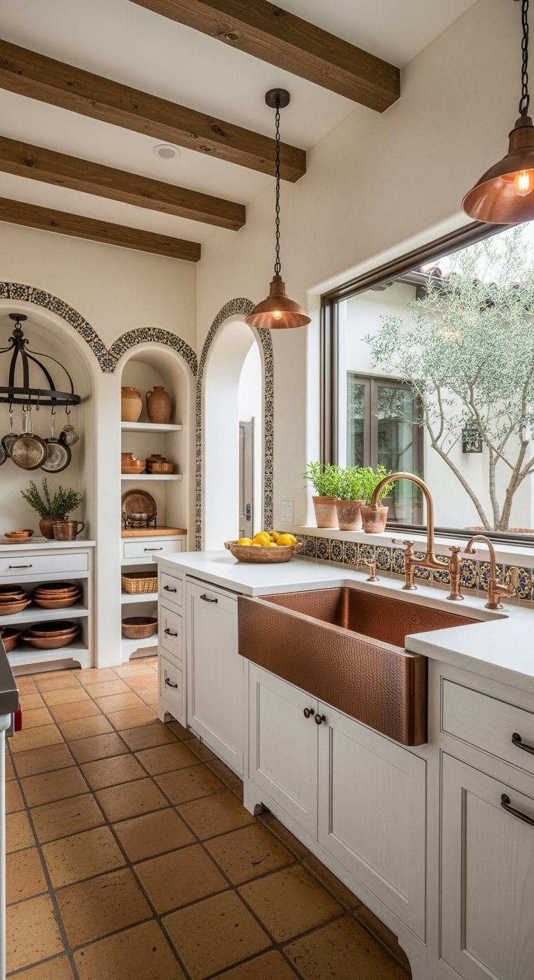 warm rustic spanish inspired copper farmhouse sink