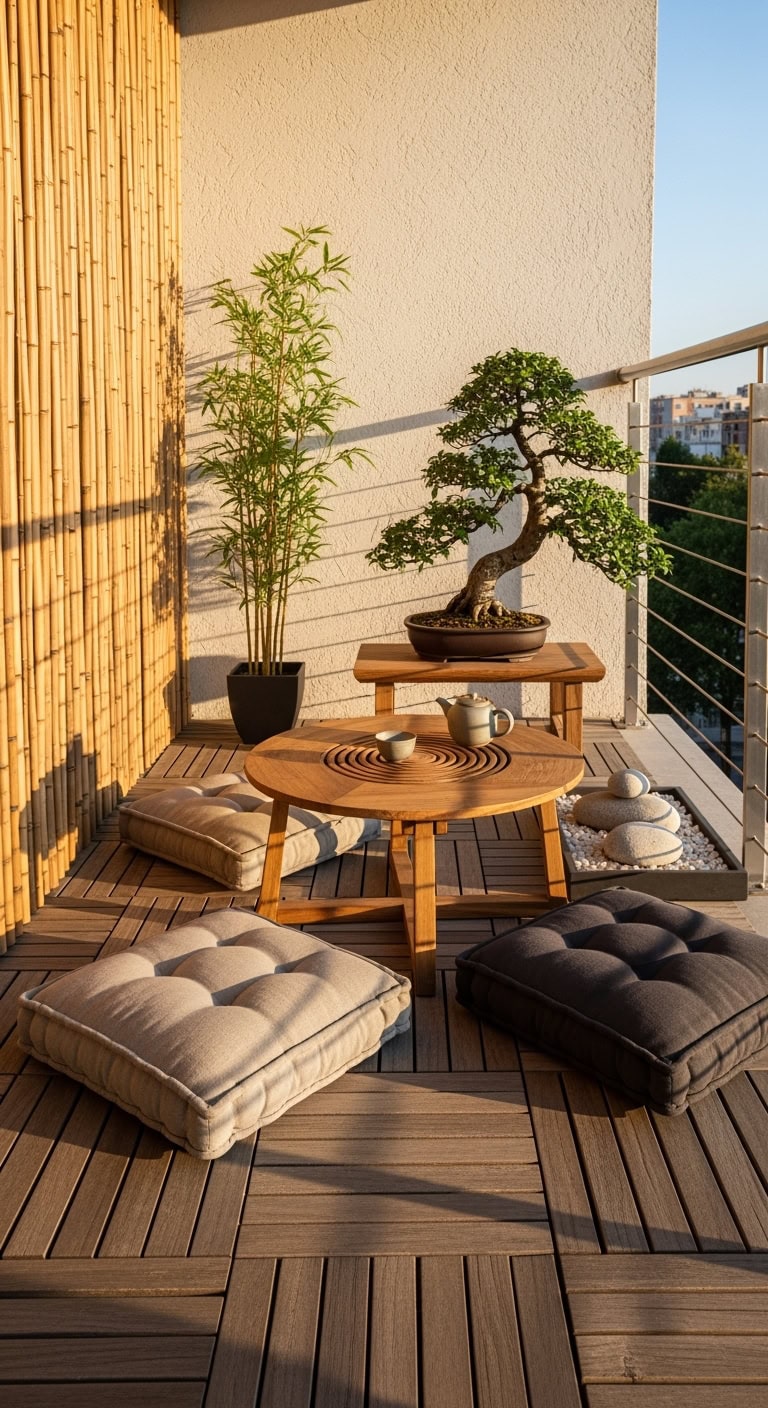 peaceful minimalist japanese balcony retreat