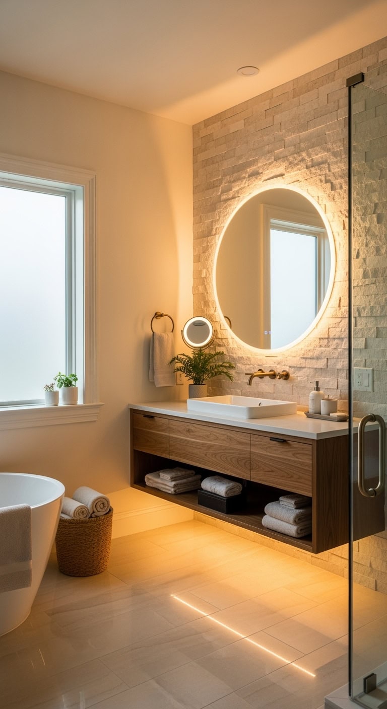 spa like natural stone accent wall