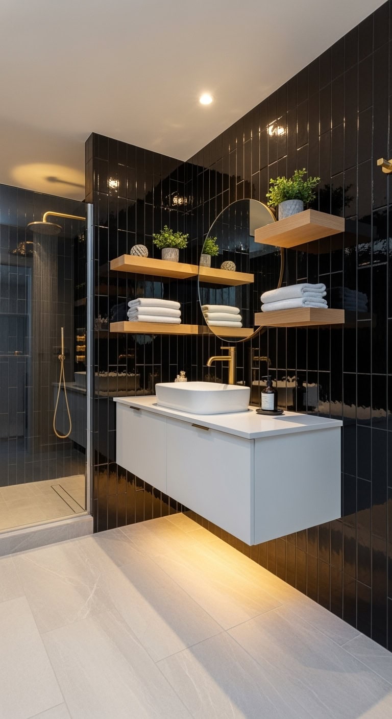 luxurious and dramatic bathroom sanctuary