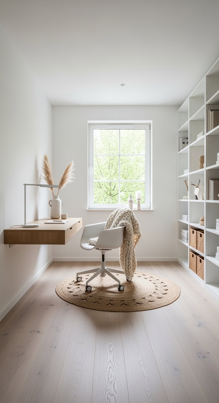 minimalist scandinavian calm workspace