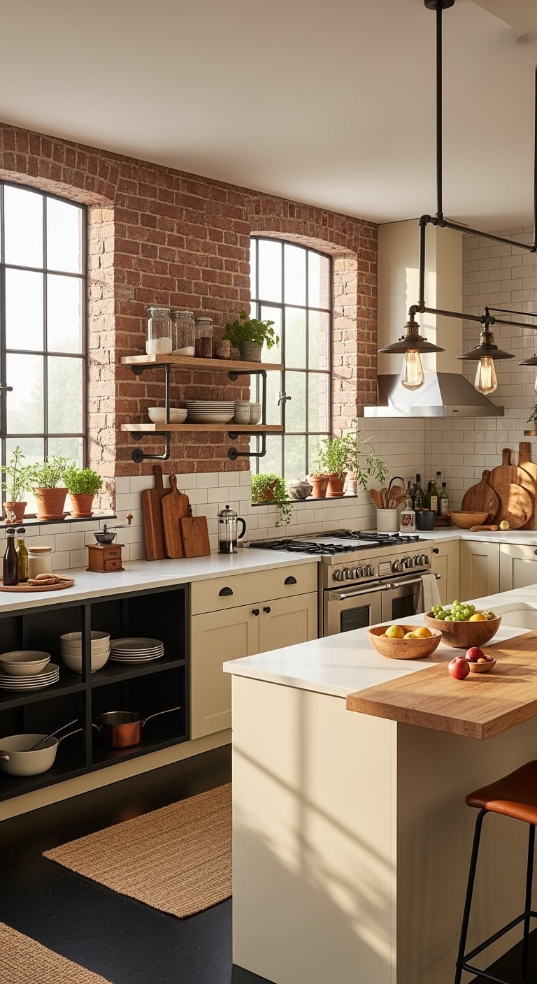 cream countertops soften industrial vibe