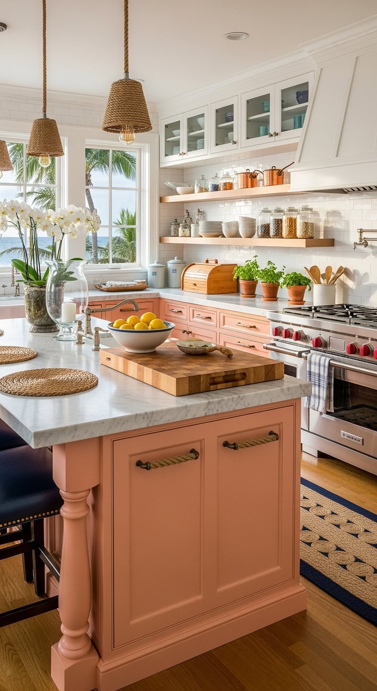 coastal peach kitchen decor