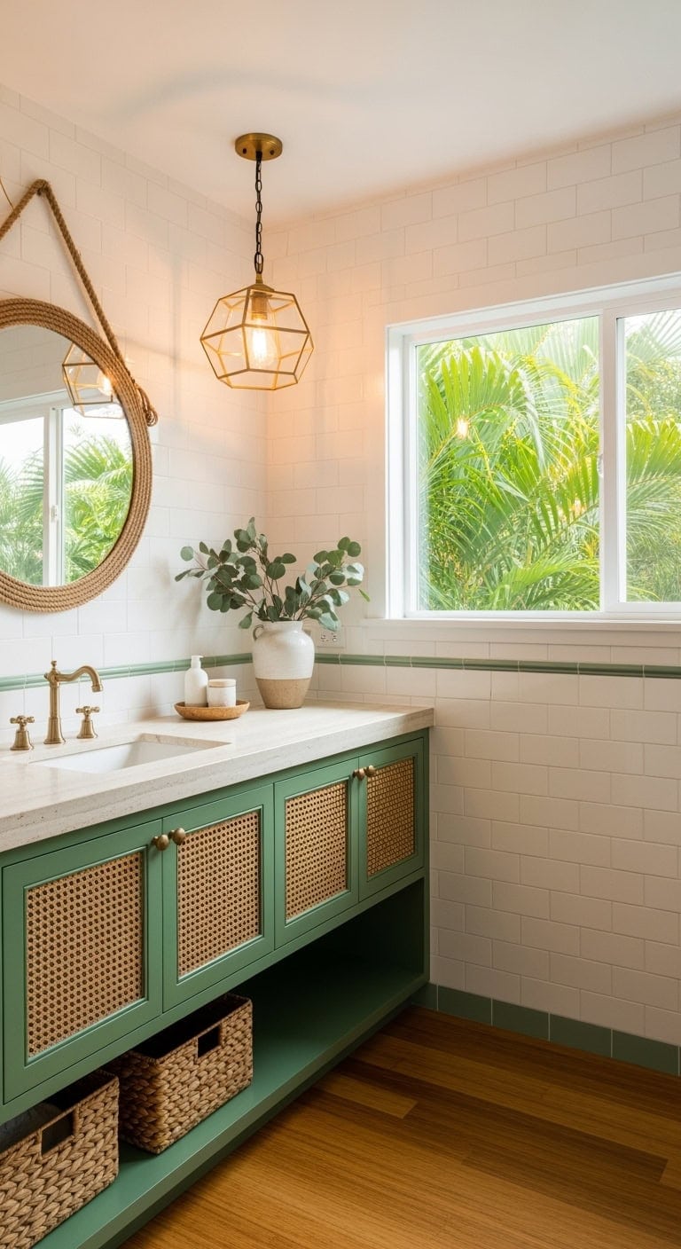 kelly green rattan vanity