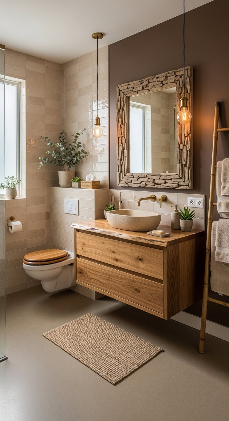 warm organic complementary wood vanity choices