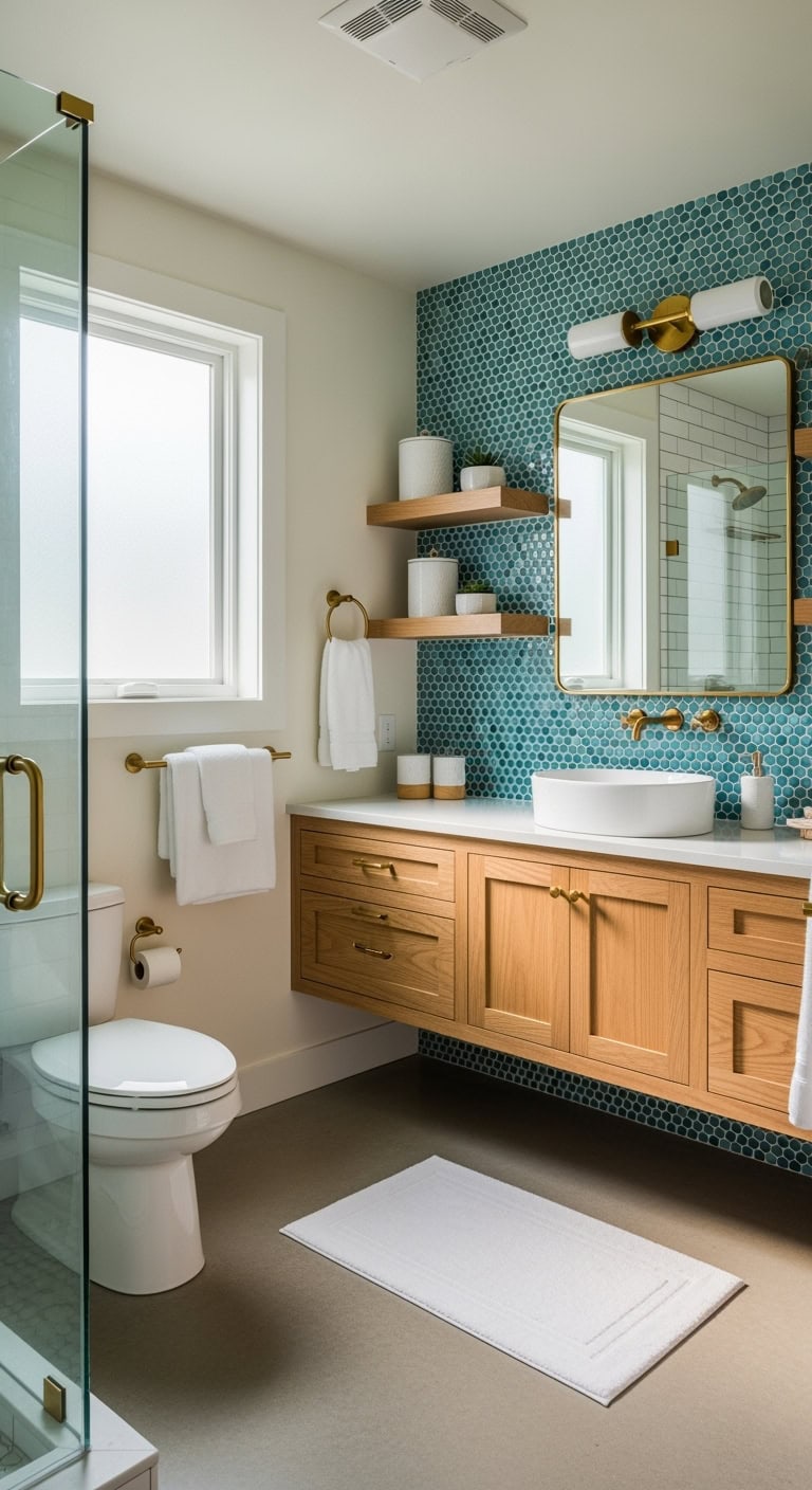 teal ombre penny tile accent