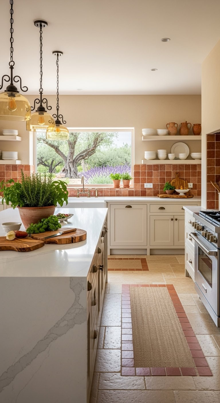 mediterranean white quartz kitchen