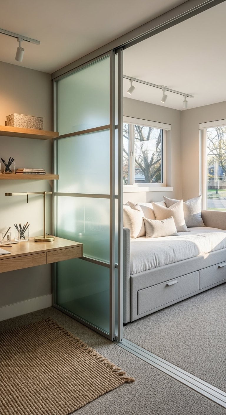 sliding glass partition workspace sleep