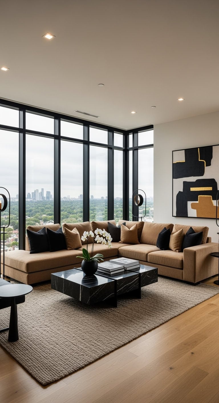 floor to ceiling black windows