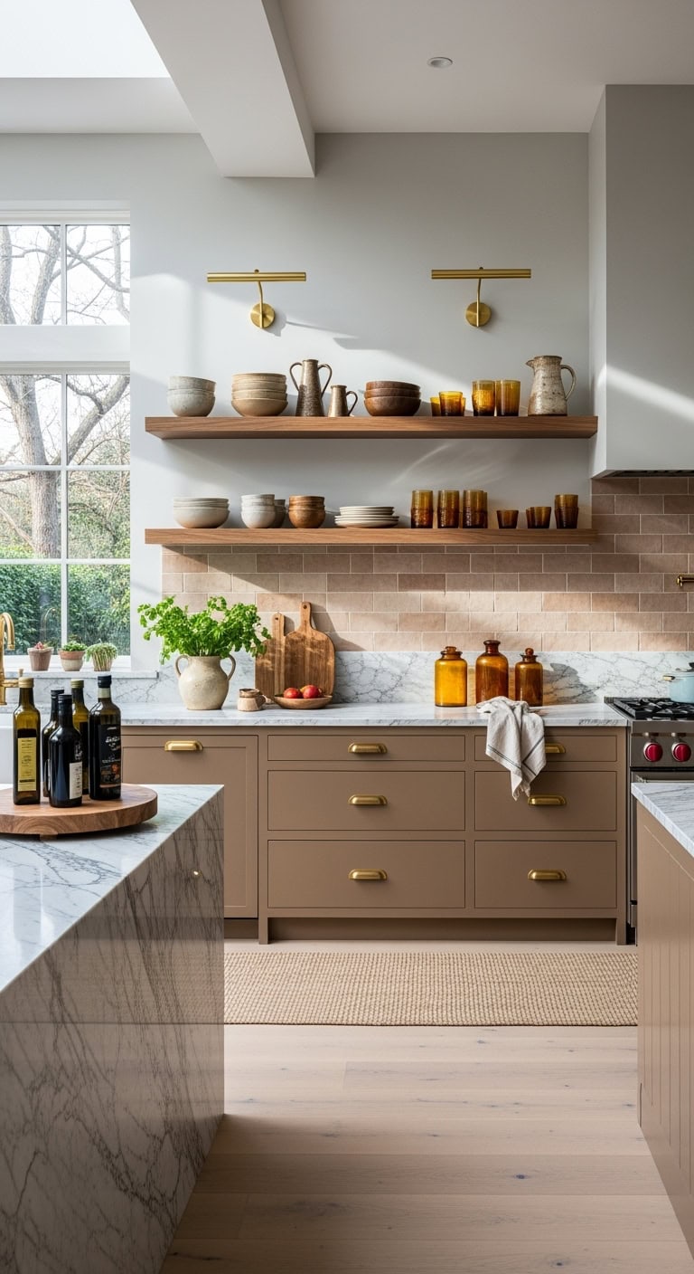 curated open shelf artisan kitchen