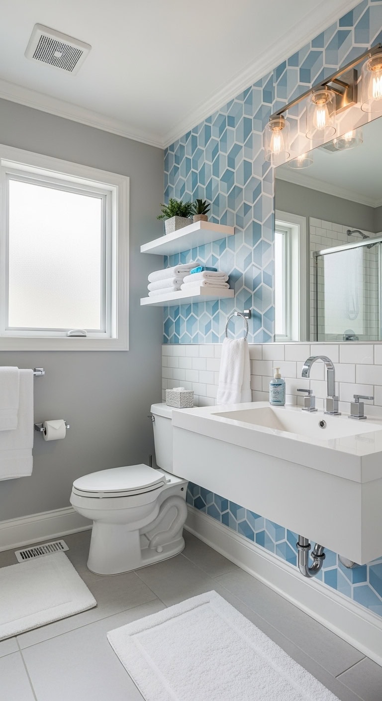 icy blue geometric bathroom wonderland