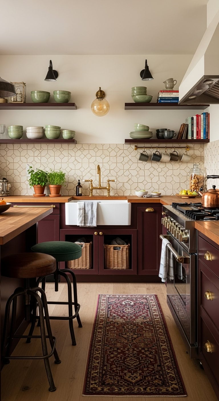 eclectic burgundy kitchen design