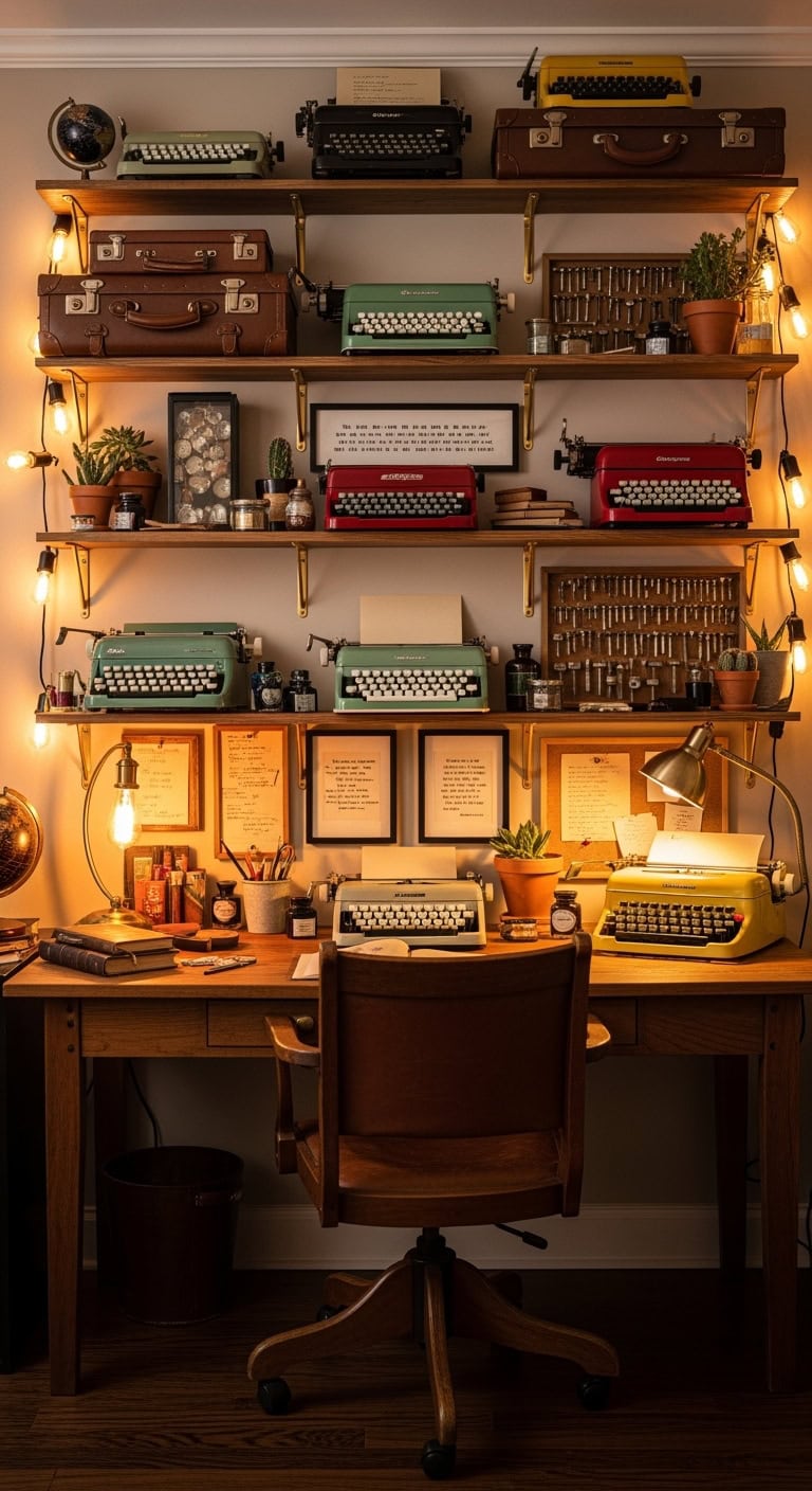colorful vintage typewriter display curation