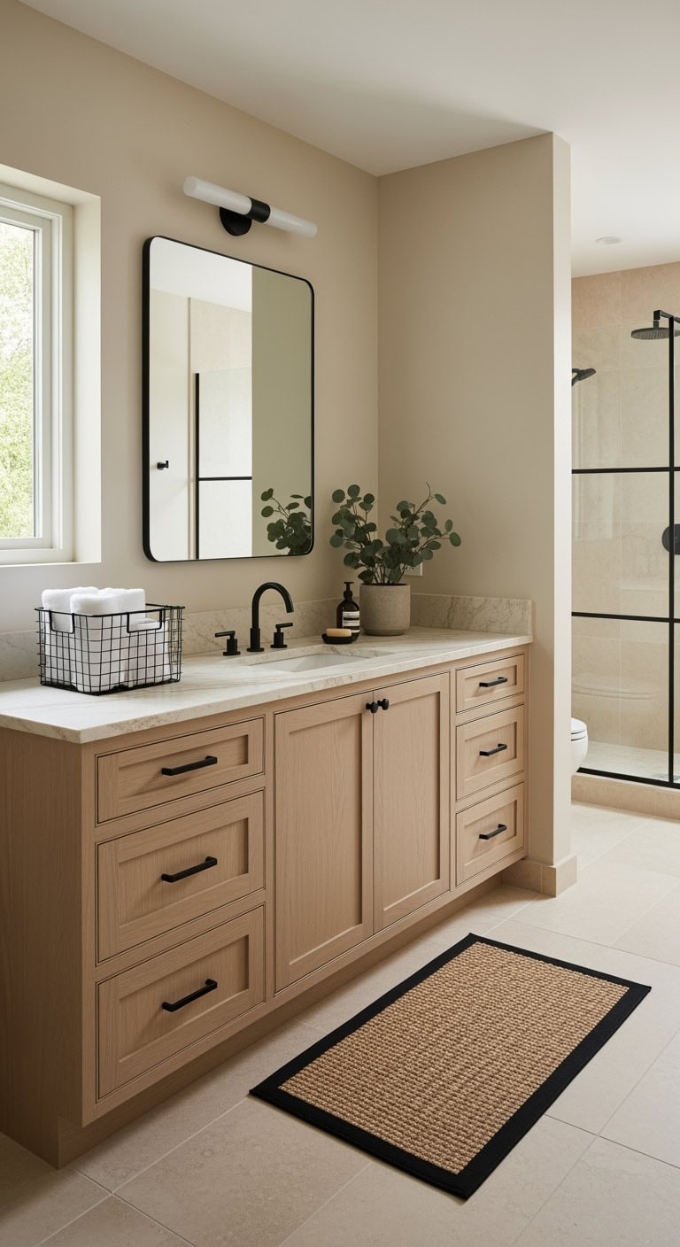 beige surfaces with blackhardware