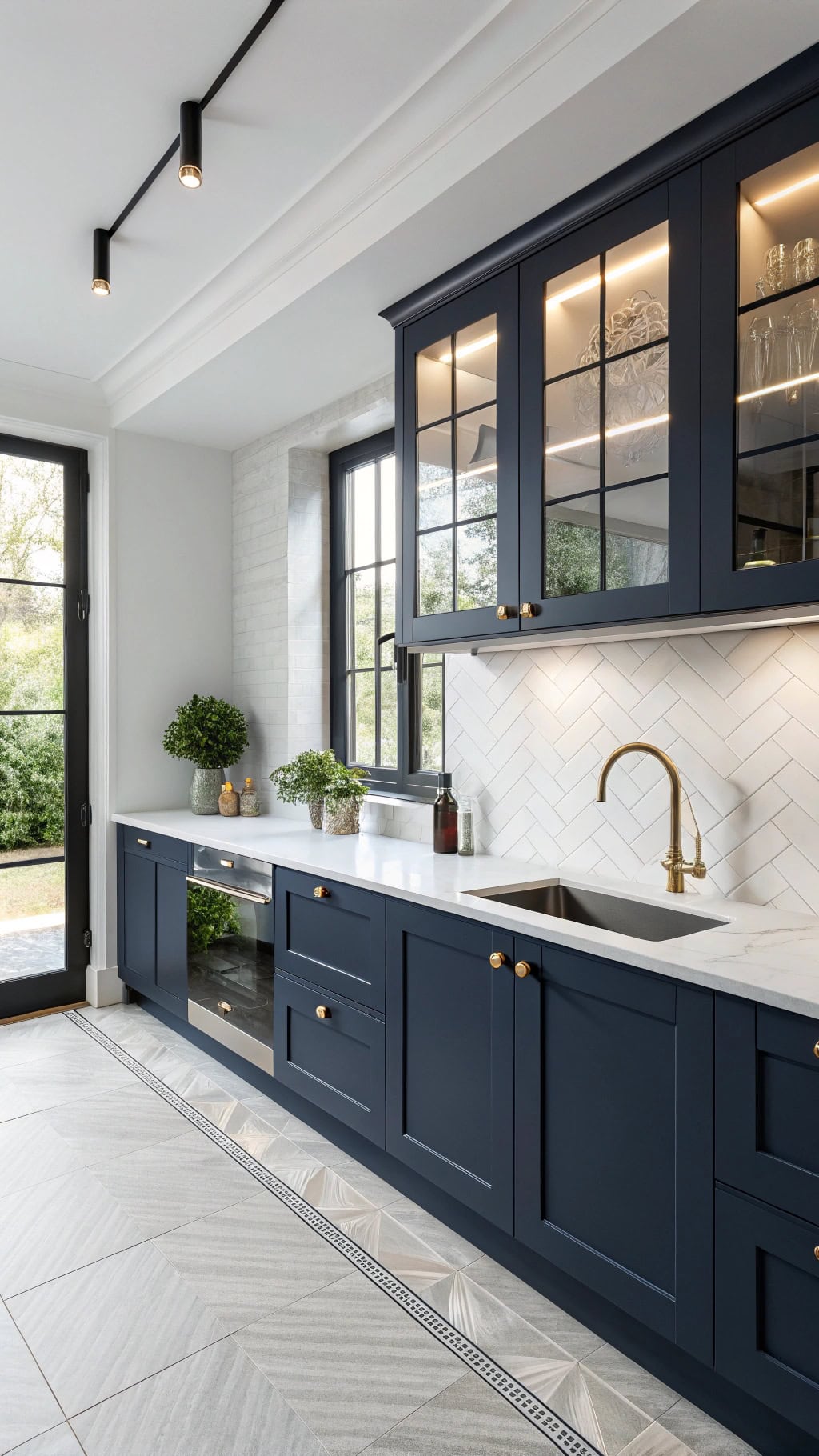 sleek navy minimalist cabinetry