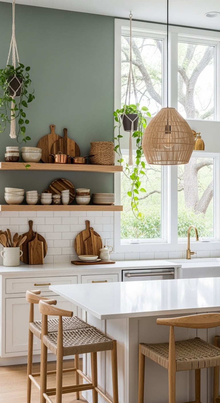 calming natural muted green accent wall