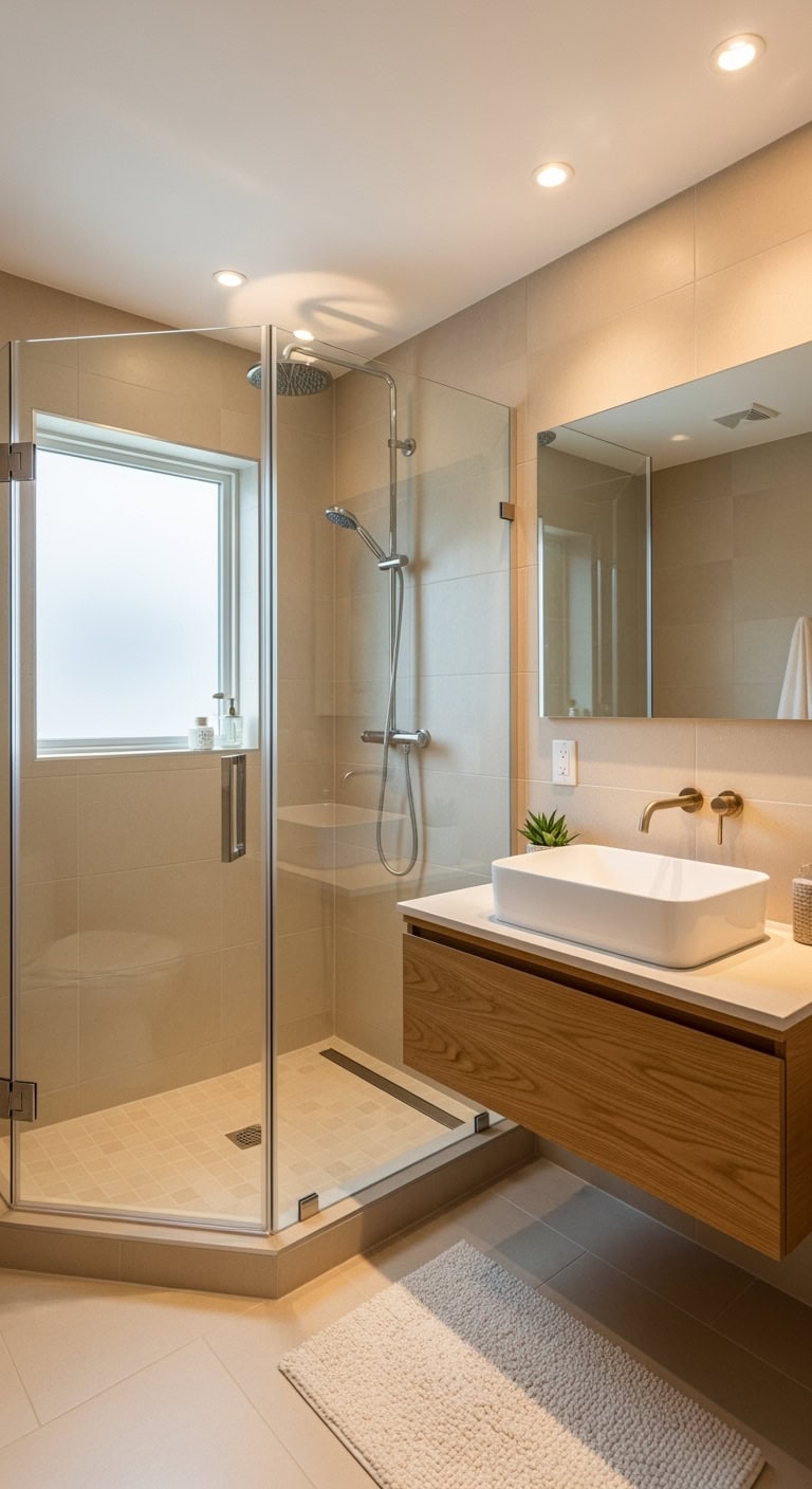 minimalist spacious seamless functional shower