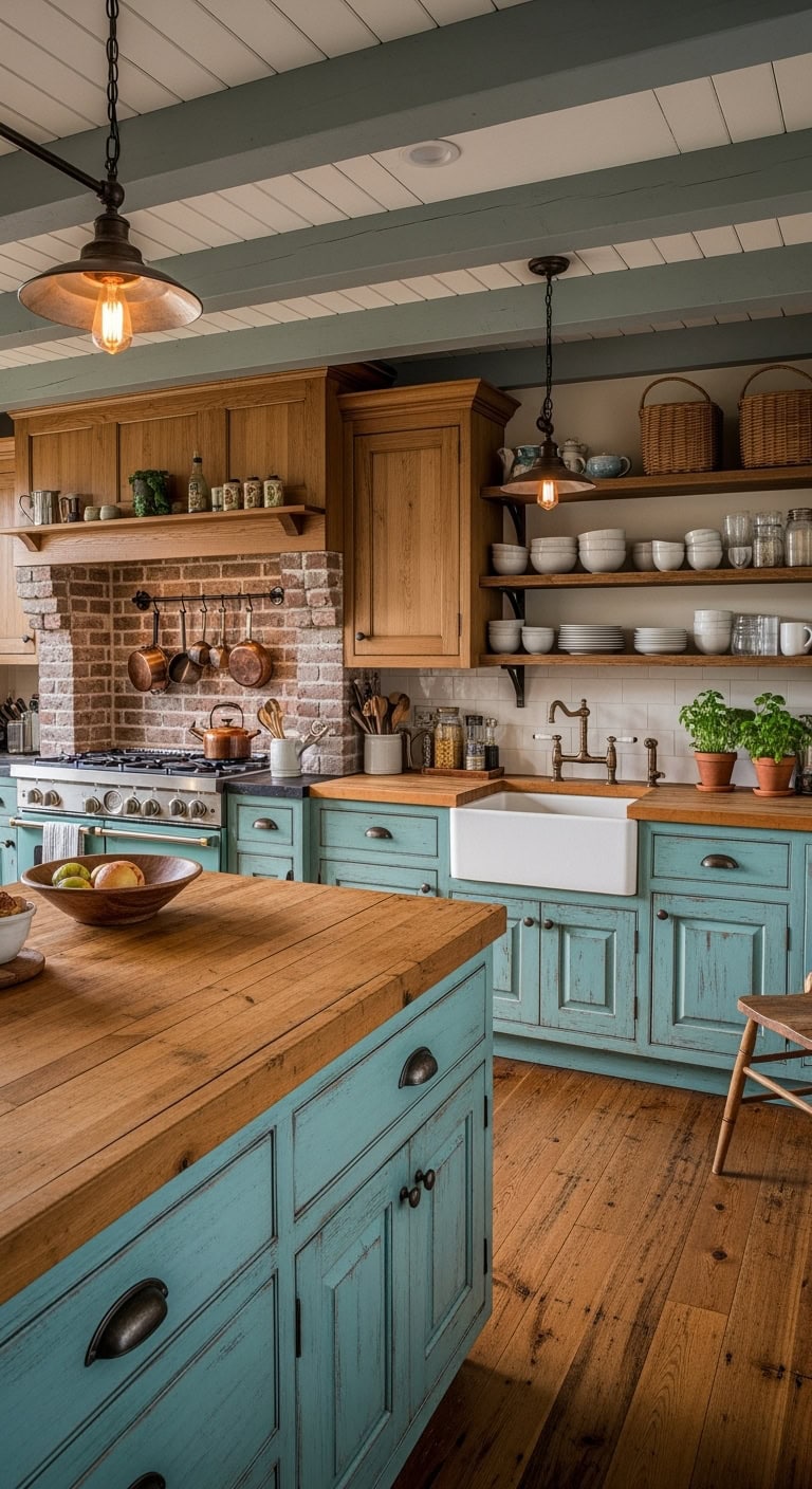 rustic aqua kitchen charm