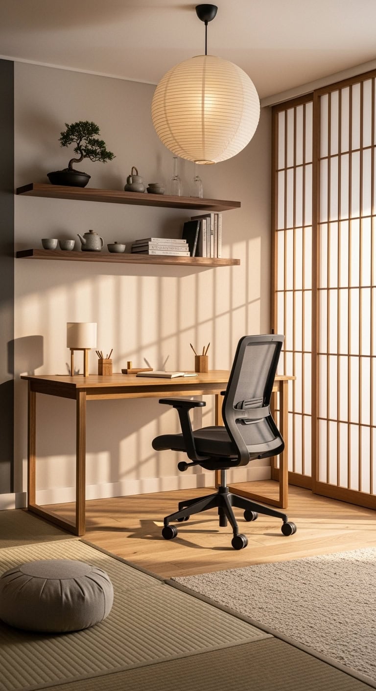 zen like minimalist japanese office space