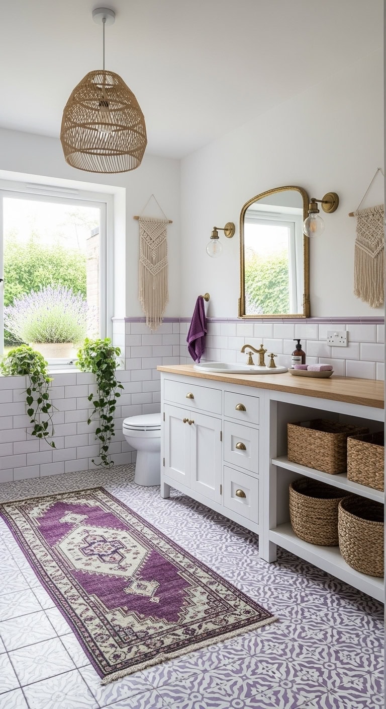 eclectic lilac patterned bathroom
