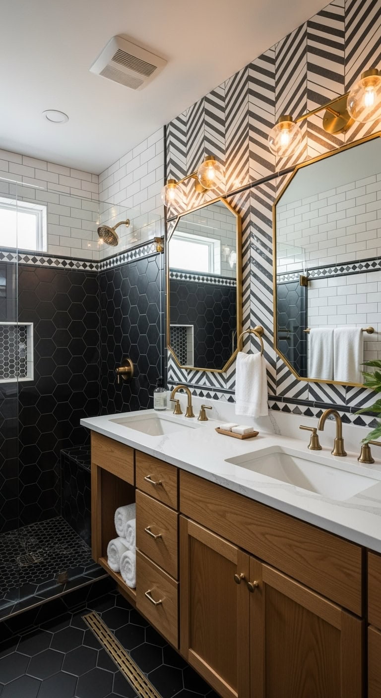 geometric pattern bathroom tile design
