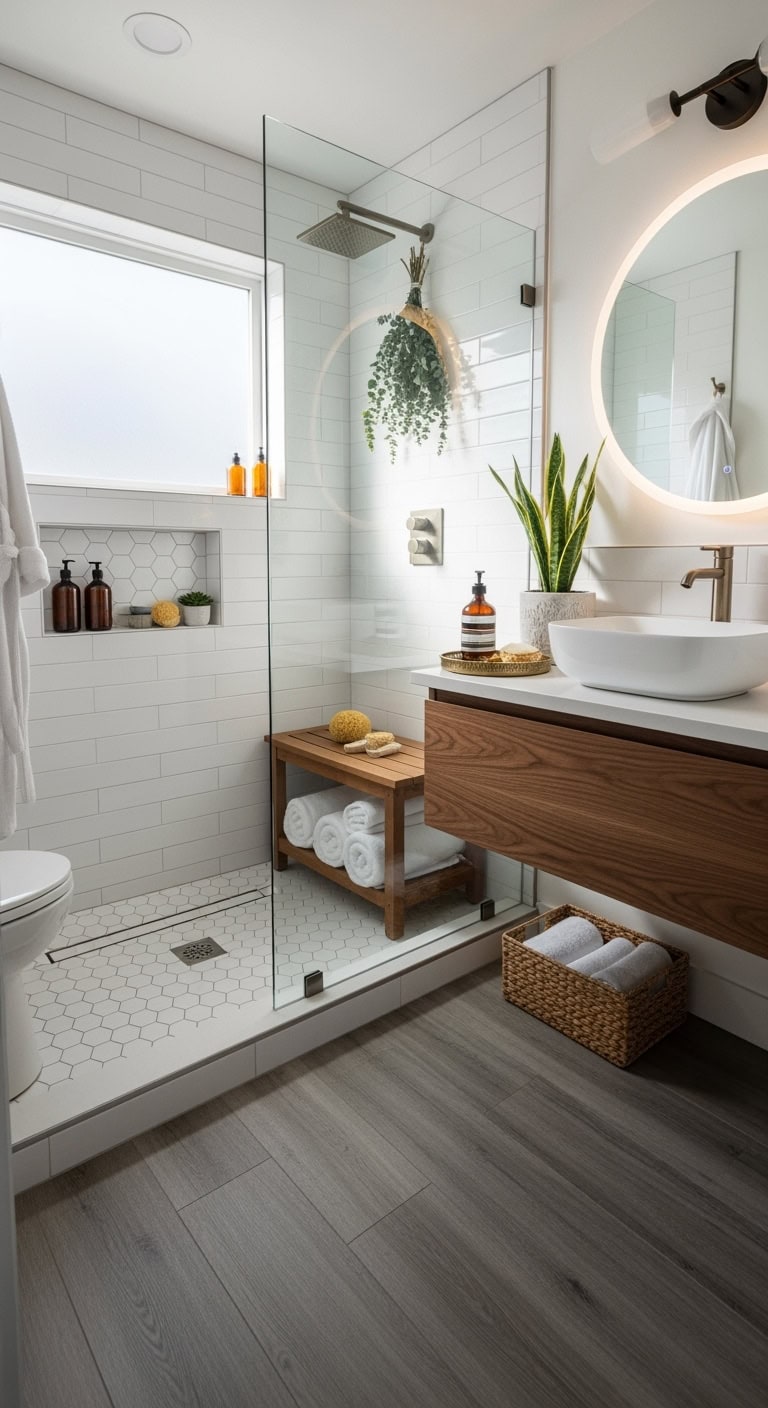 sleek spacious minimalist walk in shower