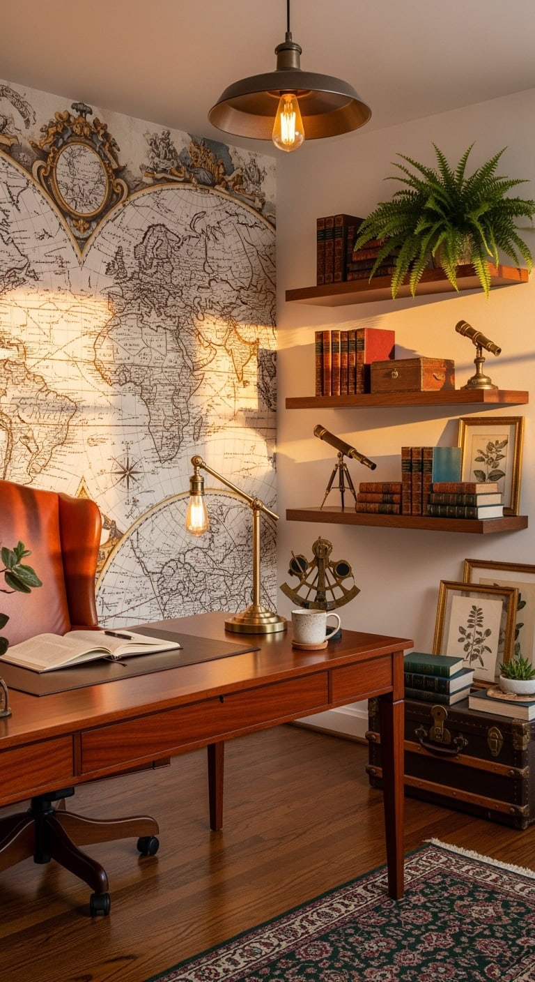 sophisticated explorer s retreat with vintage map