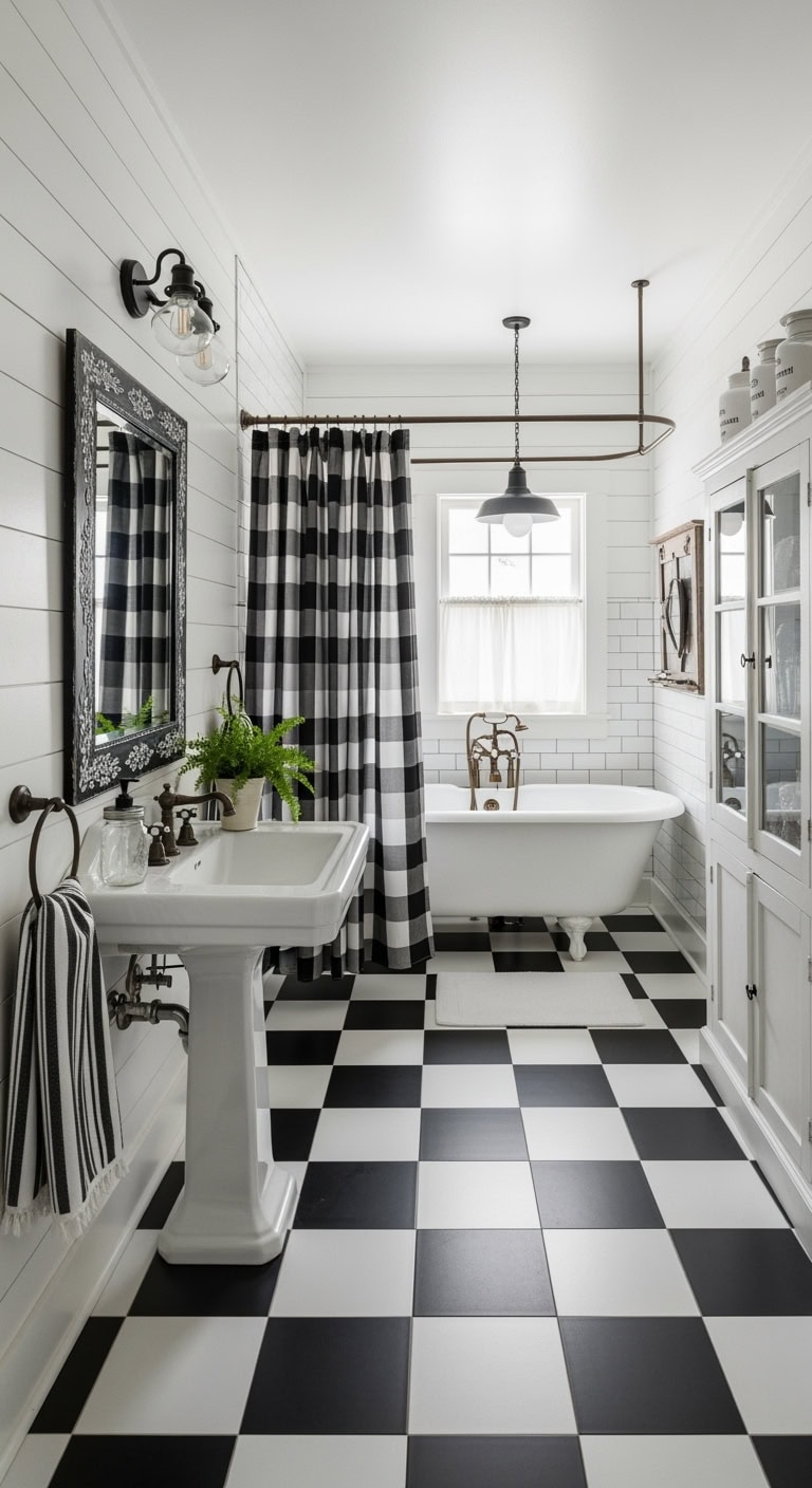 checkerboard shiplap vintage farmhouse