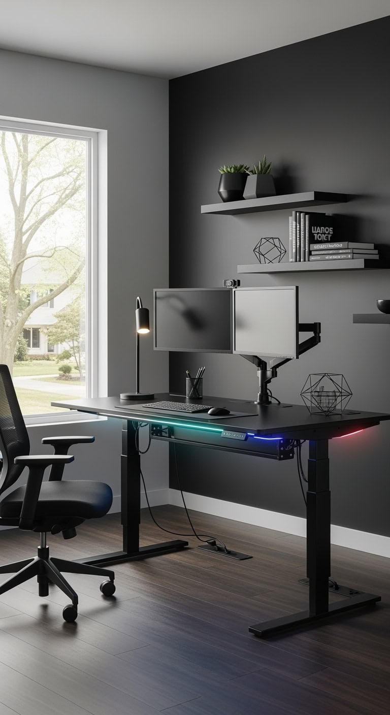 sleek black tech workspace