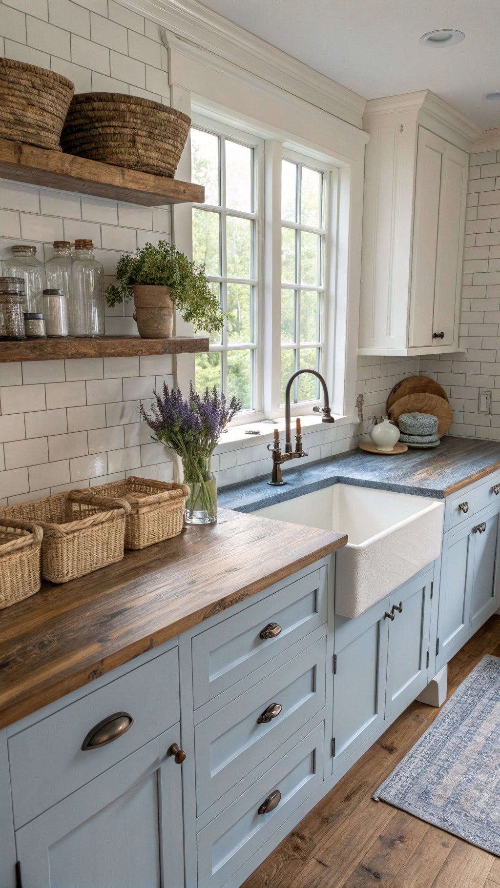 dusty blue kitchen elegance
