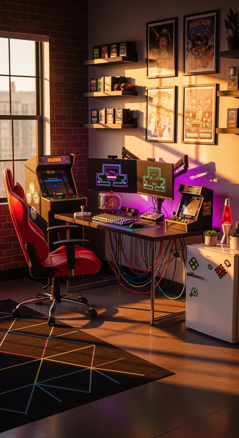 retro arcade gaming nostalgia workspace