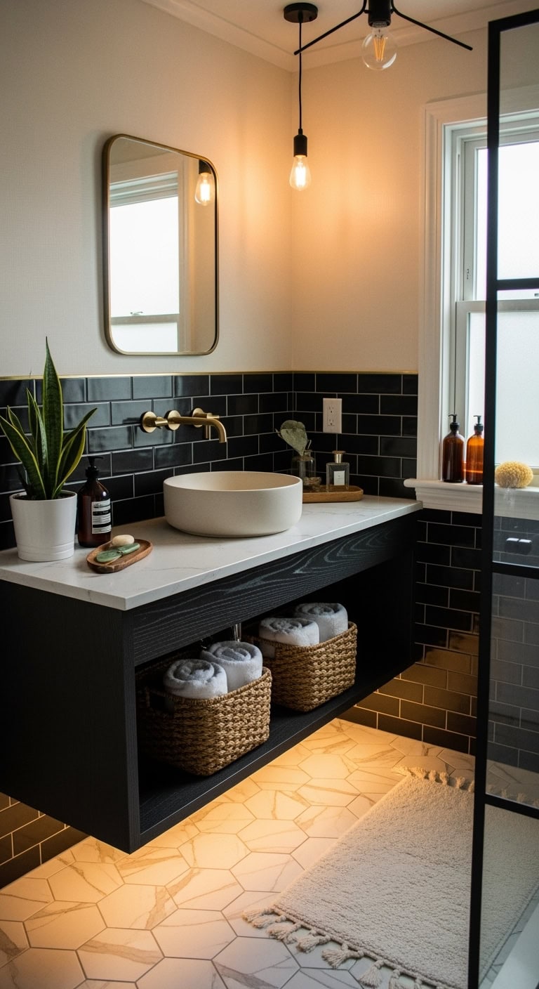 sleek modern floating black vanity