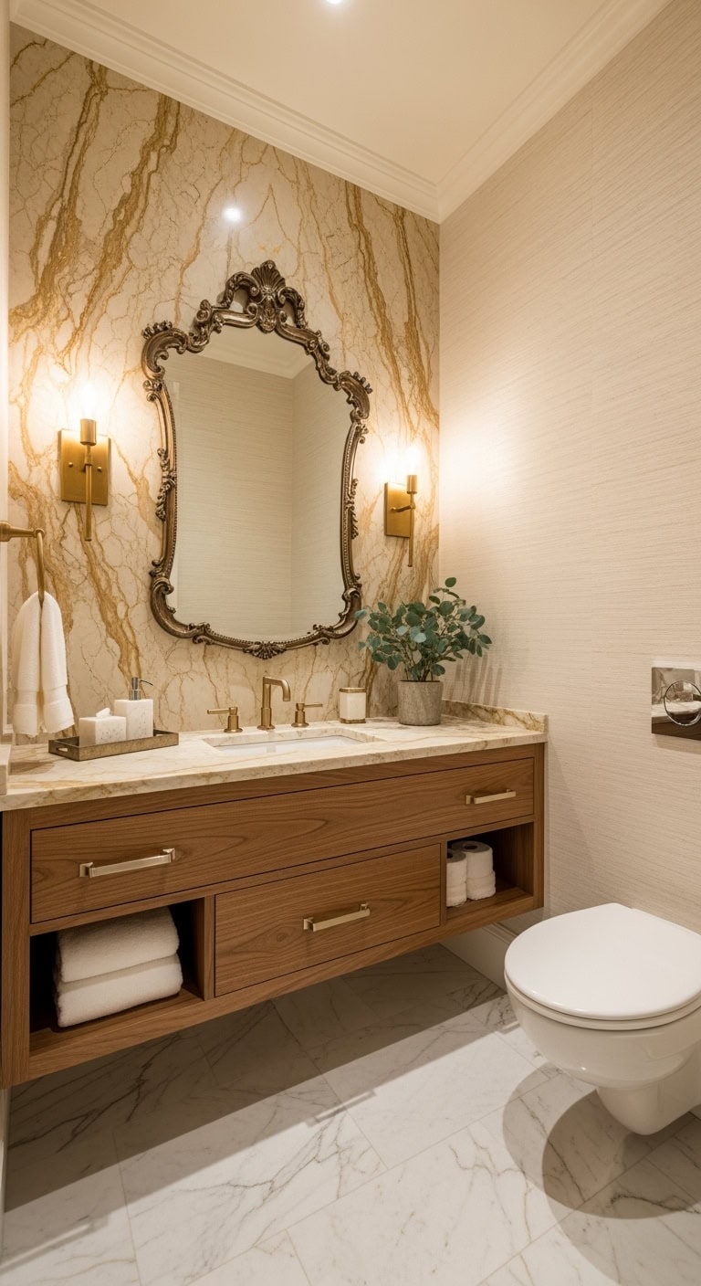 cozy jewel box powder room